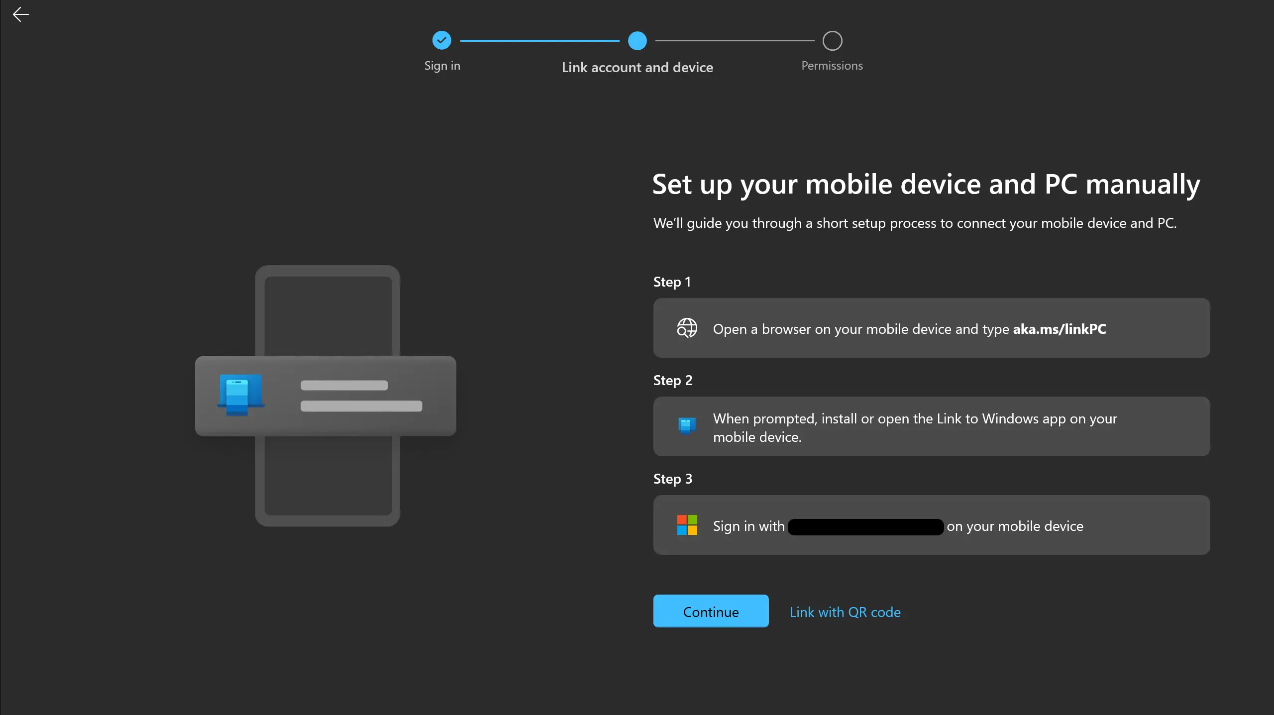 step three of using aka.ms/linkpc